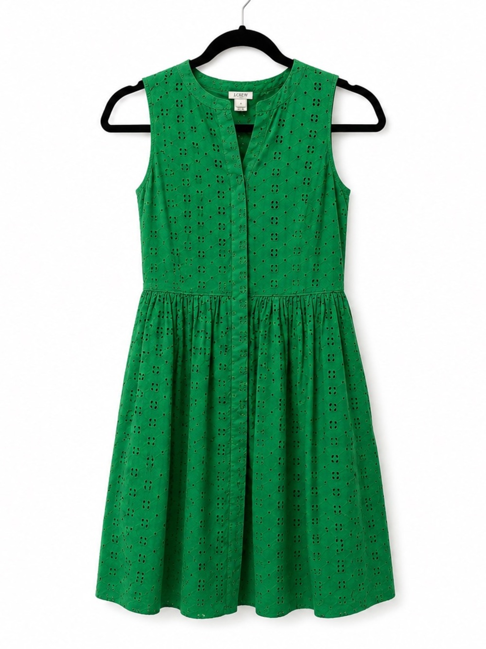 J.Crew Green Eyelet Sleeveless Fit & Flare Dress Size Small - Picture 2 of 11
